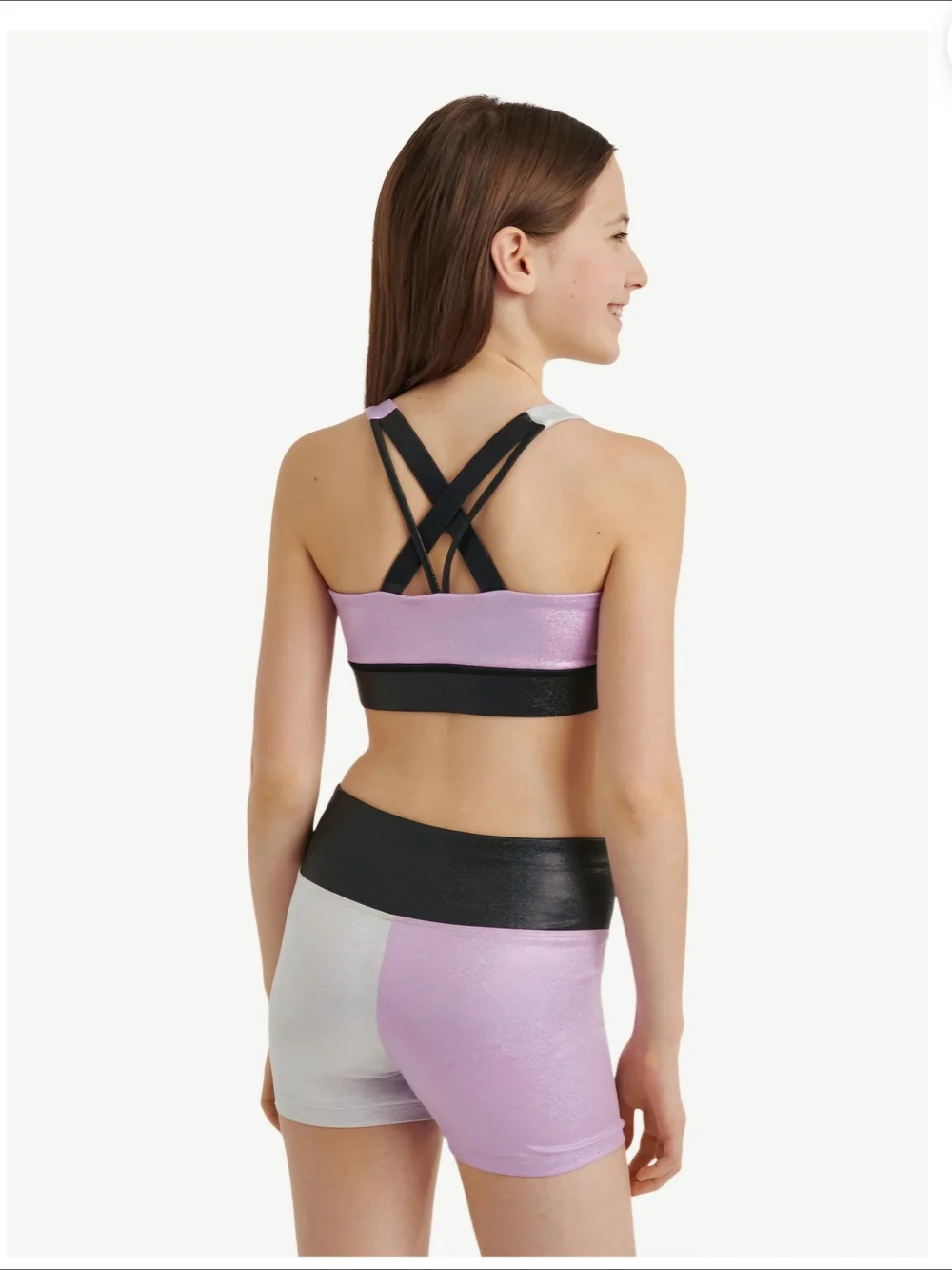 NWT Justice Girls Metallic Colorblock Sports Bra & Shorties 2PC Set Gym Dance XS